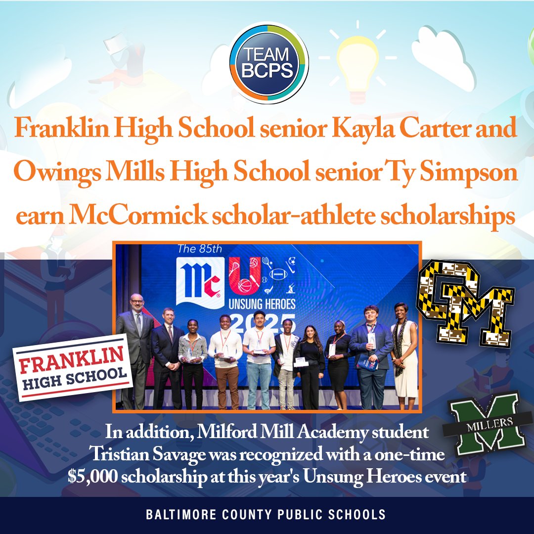 🌟 McCormick &amp; Company, Incorporated, announced Kayla Carter from Franklin High and Ty Simpson from Owings Mills High as the 93rd and 94th recipients of its Charles Perry  McCormick scholarships, worth $40,000 over four years.

News Release ➡️ ow.ly/cBHN50VQhgu