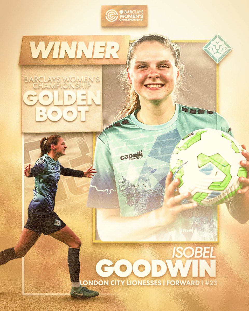 Barclays Women’s Championship (@barclayswc) on Twitter photo Was it ever in doubt? 🔥
<a href="/LC_Lionesses/">London City Lionesses</a>' Isobel Goodwin is the #BarclaysWC Golden Boot winner! ⚽️ Was it ever in doubt? 🔥
<a href="/LC_Lionesses/">London City Lionesses</a>' Isobel Goodwin is the #BarclaysWC Golden Boot winner! ⚽️