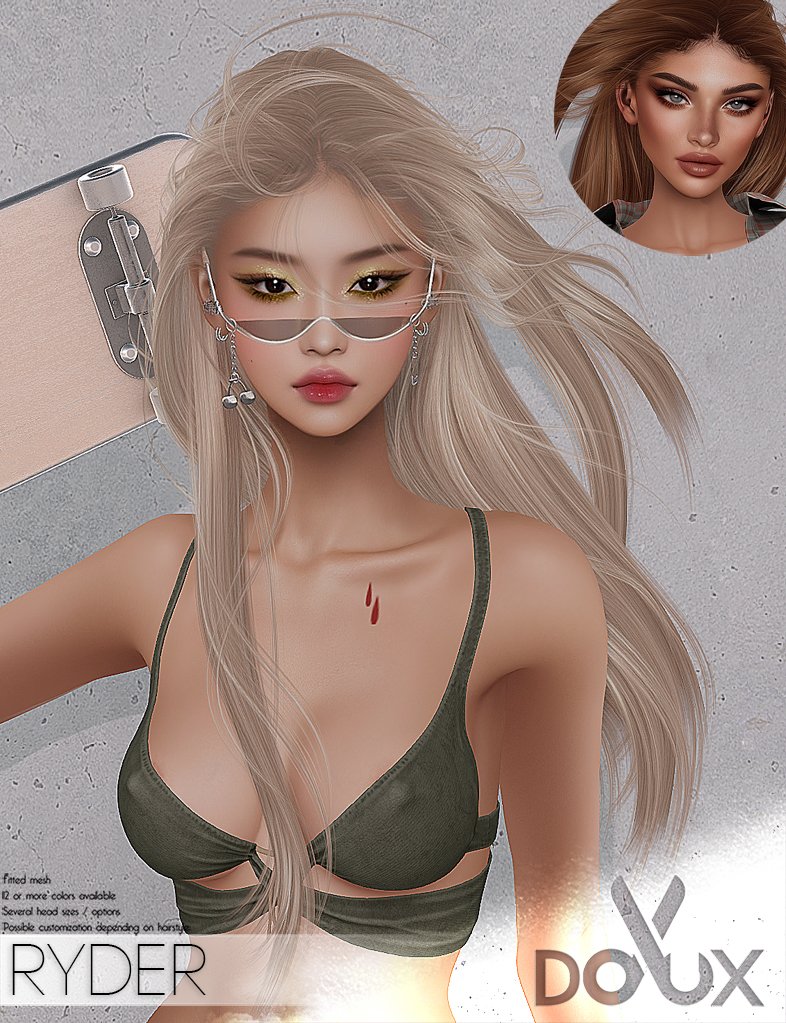 DOUX Ryder hairstyle drops tomorrow at Access — 05/12/2025. Main Character Energy activated. 🖤 Skate date? Only if you can keep up with the wind in my hair and attitude on max. 🛹💨✨

Collab game strong — Gabriel, Crowded Homes, FIOR &amp; Velour. 🔥
maps.secondlife.com/secondlife/ACC…