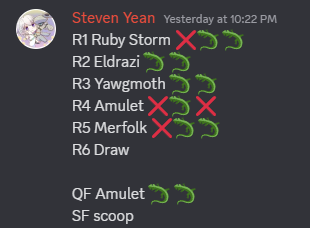 Steven Yean (@yeansteven) on Twitter photo Won the <a href="/LaughingMtg/">Laughing Dragon MTG</a> Saturday RCQ with Broodscale! Glad to see my practice pay off, excited to keep playing this deck moving forward.
<a href="/fireshoes/">Robert Taylor🔥</a> Won the <a href="/LaughingMtg/">Laughing Dragon MTG</a> Saturday RCQ with Broodscale! Glad to see my practice pay off, excited to keep playing this deck moving forward.
<a href="/fireshoes/">Robert Taylor🔥</a>