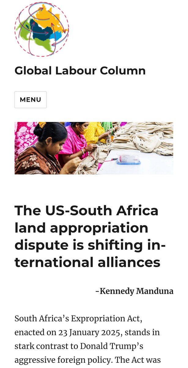 Happy to share a new publication. "South Africa’s Expropriation Act, enacted on 23 January 2025, stands in stark contrast to Donald Trump’s aggressive foreign policy."

globallabourcolumn.org/2025/05/09/the…