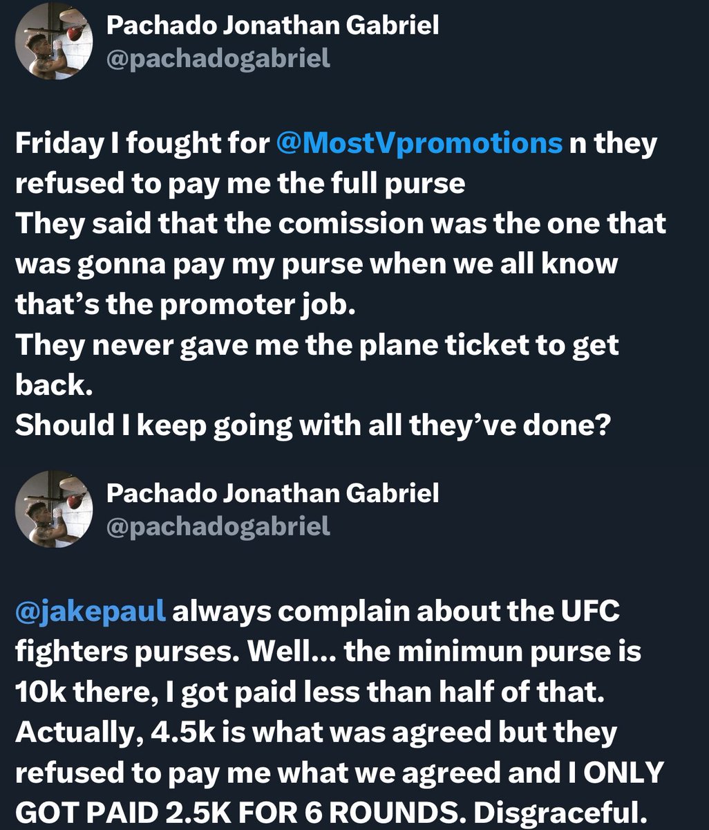 ‼️ Jonathan Gabriel Pachado claims that MVP has refused to pay him his full purse from his fight on Friday 💰❌