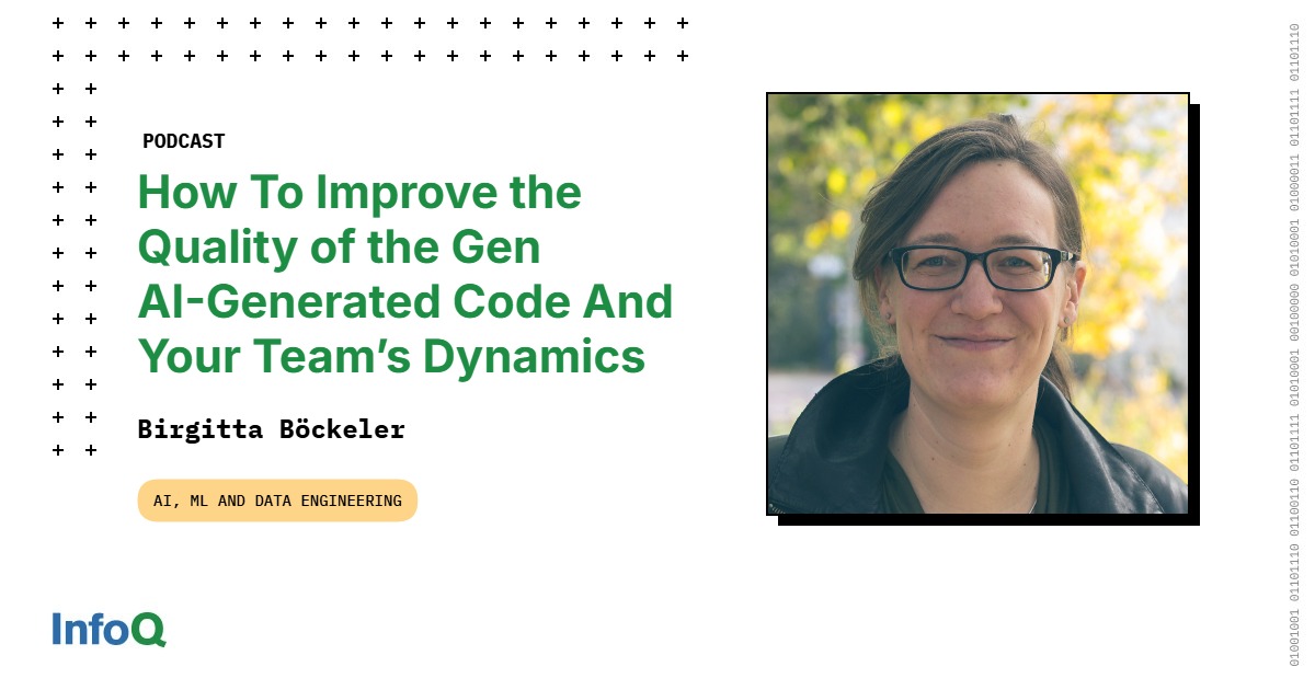 InfoQ's tweet image. In this #InfoQ #podcast, Birgitta Böckeler shares insights on how to enhance #GeneratedCode by incorporating additional information into its context.
Discover how these tools will transform your team dynamics!
🎧 Listen now: bit.ly/3GKxVuG
#AI #generativeAI