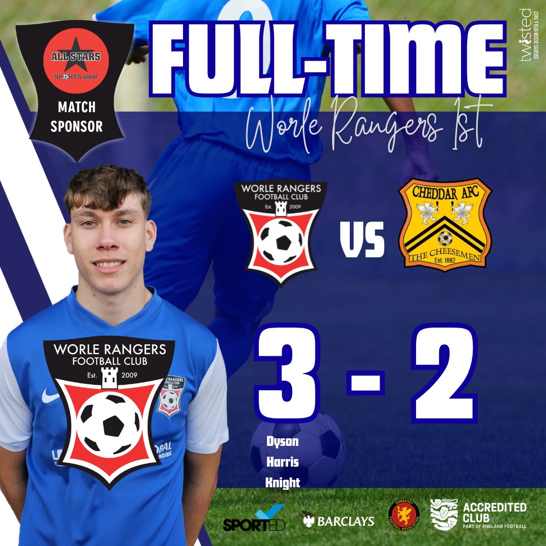 worle_rangers's tweet photo. The 1st' finished off their campaign against Cheddar with a 3-2 win. Goals from Dyson, Harris and Knight. PoTM going to Harry Knight on his full debut for his endless work rate and winning goal. https://t.co/BsMpRYmQSb
