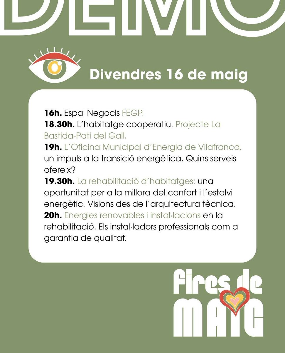 LaBastidaCoop (@labastidacoop) on Twitter photo Ep! Que divendres que ve explicarem el projecte d' #HabitatgeCooperatiu LA BASTIDA-PATI DEL GALL a les <a href="/firesdemaigvila/">Fires de Maig</a>
Vindràs, oi?
👇 Ep! Que divendres que ve explicarem el projecte d' #HabitatgeCooperatiu LA BASTIDA-PATI DEL GALL a les <a href="/firesdemaigvila/">Fires de Maig</a>
Vindràs, oi?
👇