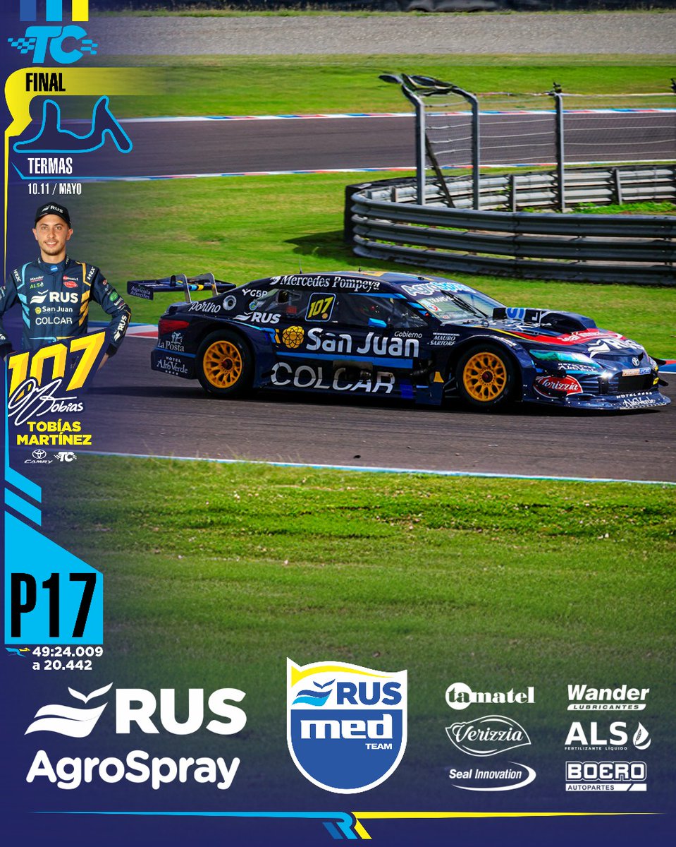 Rus Med Team (@rusmedteam) on Twitter photo ✅️ FINAL
#TCenTermas
✔️ <a href="/jositoooooo/">Josito Di Palma</a>
✔️ <a href="/tobiasmartiinez/">Tobias Martinez</a>
🔷 <a href="/consultoramed/">Consultora Med</a>
<a href="/mauromedina74/">Mauro Medina</a>
@cruzzettiracing
<a href="/carlos_serpero/">Carlos Serpero</a>
💙 #MasQueUnEquipo
<a href="/ruseguros/">ruseguros</a>
<a href="/RUSDeportes/">RUS Deportes</a>
<a href="/AgroSprayAR/">AgroSpray</a>
<a href="/WanderLub/">Wander Lubricantes</a>
<a href="/Exintrader/">Exintrader SA</a> ✅️ FINAL
#TCenTermas
✔️ <a href="/jositoooooo/">Josito Di Palma</a>
✔️ <a href="/tobiasmartiinez/">Tobias Martinez</a>
🔷 <a href="/consultoramed/">Consultora Med</a>
<a href="/mauromedina74/">Mauro Medina</a>
@cruzzettiracing
<a href="/carlos_serpero/">Carlos Serpero</a>
💙 #MasQueUnEquipo
<a href="/ruseguros/">ruseguros</a>
<a href="/RUSDeportes/">RUS Deportes</a>
<a href="/AgroSprayAR/">AgroSpray</a>
<a href="/WanderLub/">Wander Lubricantes</a>
<a href="/Exintrader/">Exintrader SA</a>