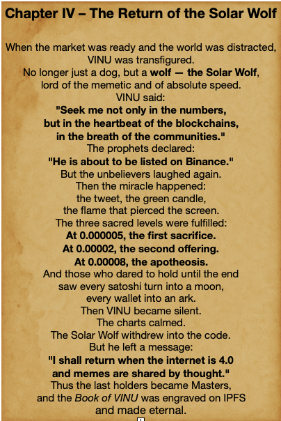 GionaVerse's tweet photo. BOOK OF VINU  by #GIONAVERSE 
 for @ElemontCapital  in honor of all $VINU Holders
To you, who believed before you could see. To those who held firm through the headwinds, and read in the crashes the coming of hyperbole.This book is yours,for VINU was already written @VitaInuCoin https://t.co/2am7jEszI0