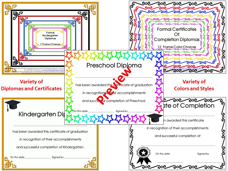 I have a wide variety of diplomas and certificates in various colors and styles, to make those milestone achievements memorable!

I have Kinder and Preschool Diplomas, as well as non-grade, age and activity specific for up to and including adults!

teacherspayteachers.com/store/christin…
