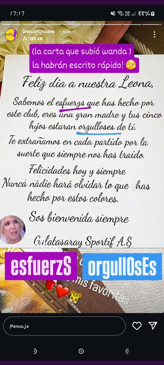 Chismeteandoo's tweet photo. lloro AJAJAJAJJA wandita se quiso apurar xq estaba ardida al ver el regalo que el galatasaray le mando a eugenia y ni siquiera se tomo el trabajo de escribirlo bien 😂  ahora tiene a todos los turcos desmintiendola y quedo como lo ridicula y enferma que es ante todos!! https://t.co/oouKwEGvWP