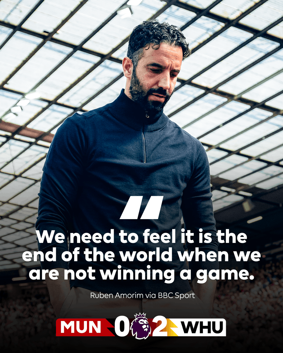 premierleague's tweet image. After the high of reaching the Europa League final, Ruben Amorim is hurting from a home defeat to West Ham
