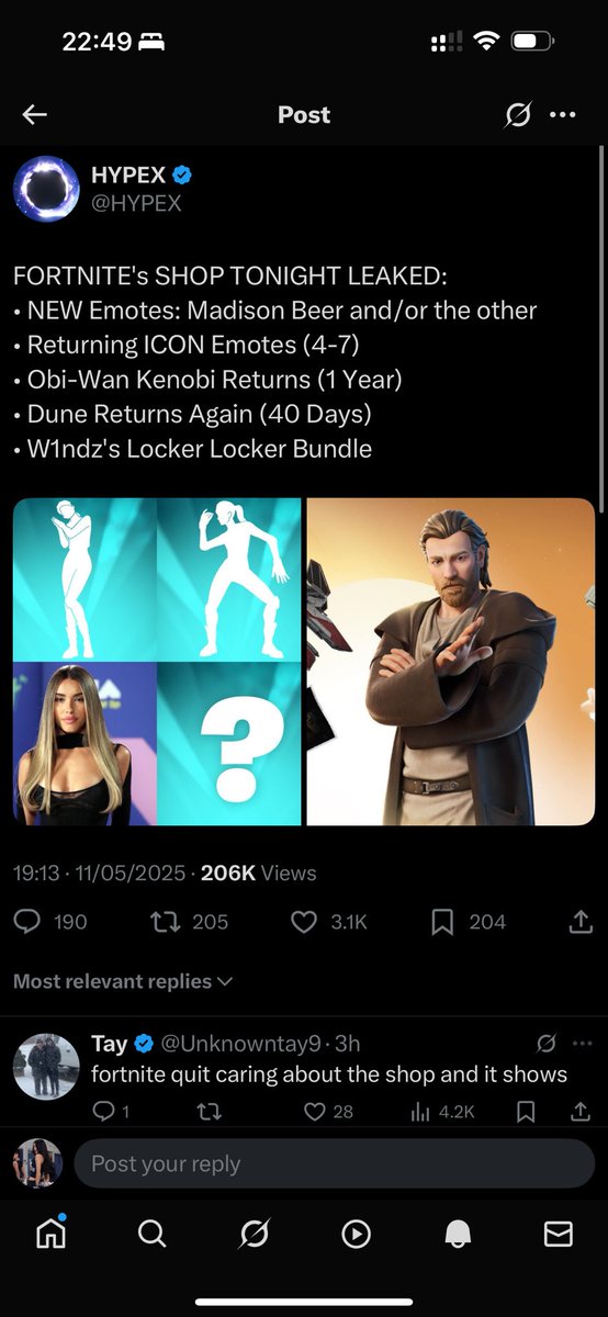 MadisonBeerInFN's tweet image. At least we’re getting the new emote tonight, always something