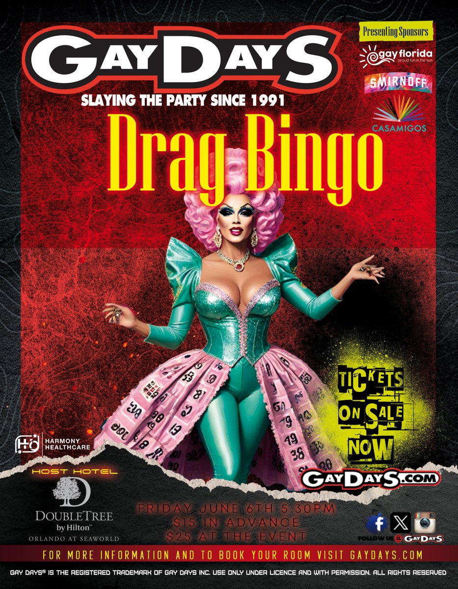 TONIGHT at 5:30!!
Drag Bingo at Gay Days offers a unique blend of excitement and entertainment. Imagine a classic bingo game suddenly energized by a lively drag show. This event brings people together in a joyful, inclusive space where fun and community thrive.