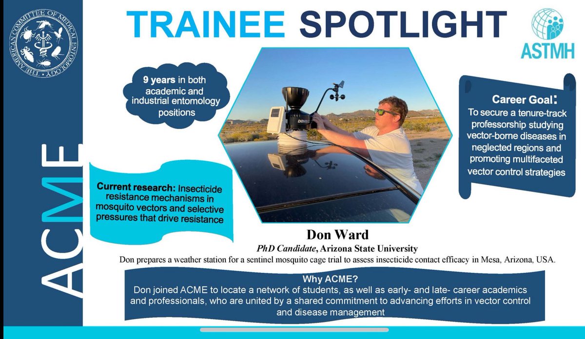 ACME (@acme_astmh) on Twitter photo Meet a scientist whose journey has taken him from New Orleans to the cutting edge of vector biology in Arizona.
This month we'd like to feature <a href="/ASTMH/">ASTMH</a> <a href="/ACME/">ACME Capital</a> member Don Ward, a third-year PhD candidate in the Huijben Lab at Arizona State University (<a href="/ASU/">Arizona State University</a>).
See details in 🧵⬇️⬇️ Meet a scientist whose journey has taken him from New Orleans to the cutting edge of vector biology in Arizona.
This month we'd like to feature <a href="/ASTMH/">ASTMH</a> <a href="/ACME/">ACME Capital</a> member Don Ward, a third-year PhD candidate in the Huijben Lab at Arizona State University (<a href="/ASU/">Arizona State University</a>).
See details in 🧵⬇️⬇️
