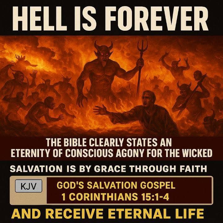 🔥 WARNING! HELL IS REAL... AND FOREVER! 🔥
There is no escape after death. The Bible is clear: an eternity of conscious torment awaits the wicked. This is not a myth. This is not a joke. If you die without Christ, your soul is in eternal danger. ⛓️😱

"And whosoever was not