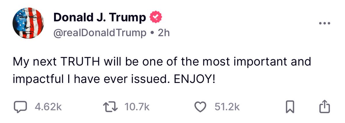 Am I the only one refreshing Trump’s Truth Social over and over the last couple hours ?