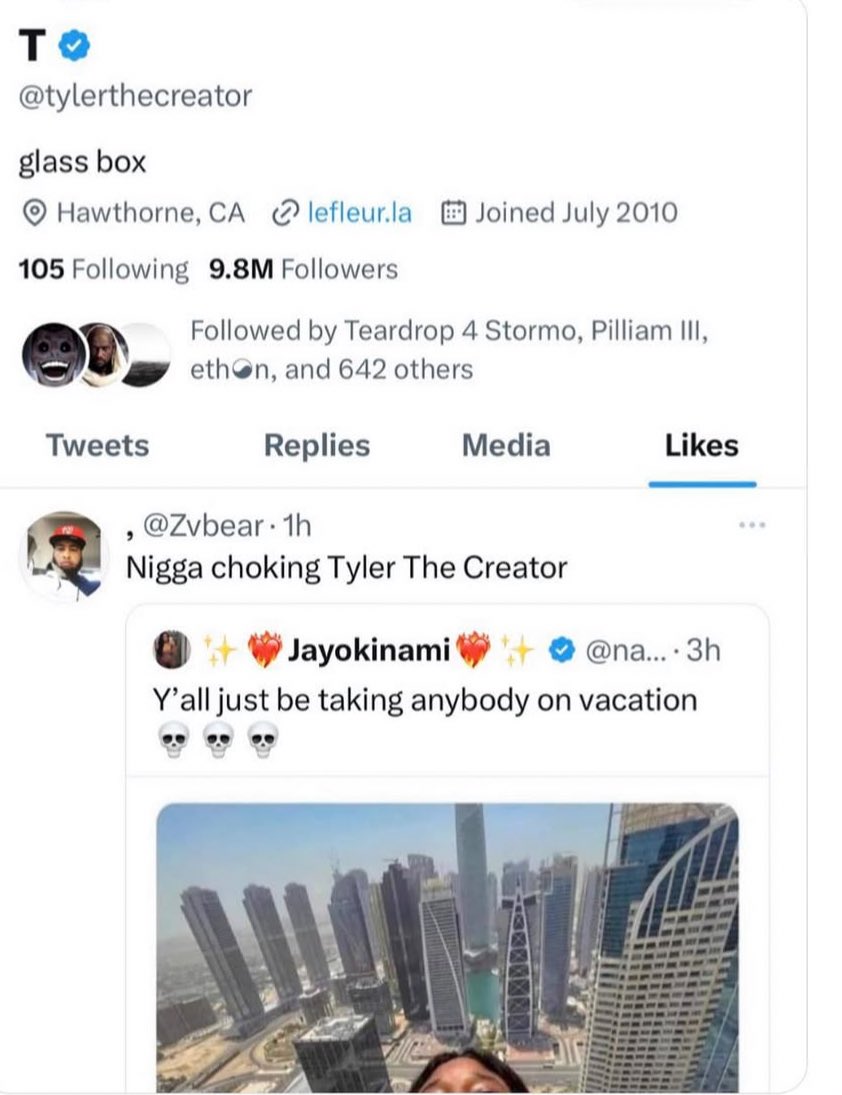 I’m not gonna lie this is one of my biggest flex 

Tyler The Creator was known for not liking too many tweets