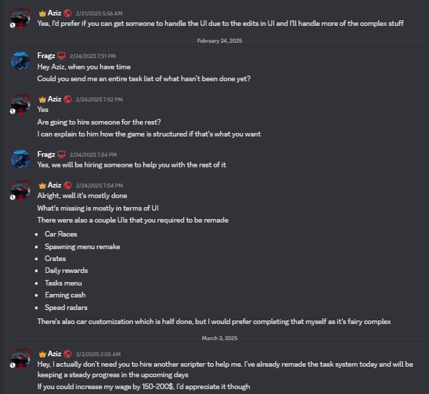 FragzRBLX's tweet photo. @Caviahr1 @AzizD3v (2) We did have to delay some work with the User Interface, to which he asked if it was possible to commission someone for that so he could work on more of the main priorities. I said yes, although we kept the price of the commission the same (wage) https://t.co/Zy9M7Bx9rq