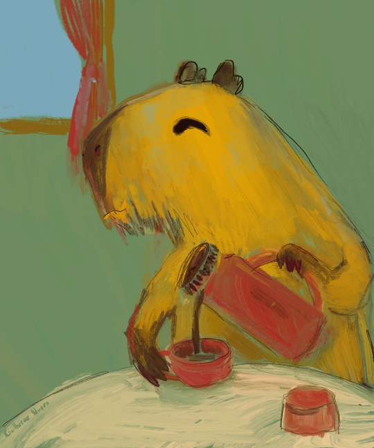 this capybara loves coffee
