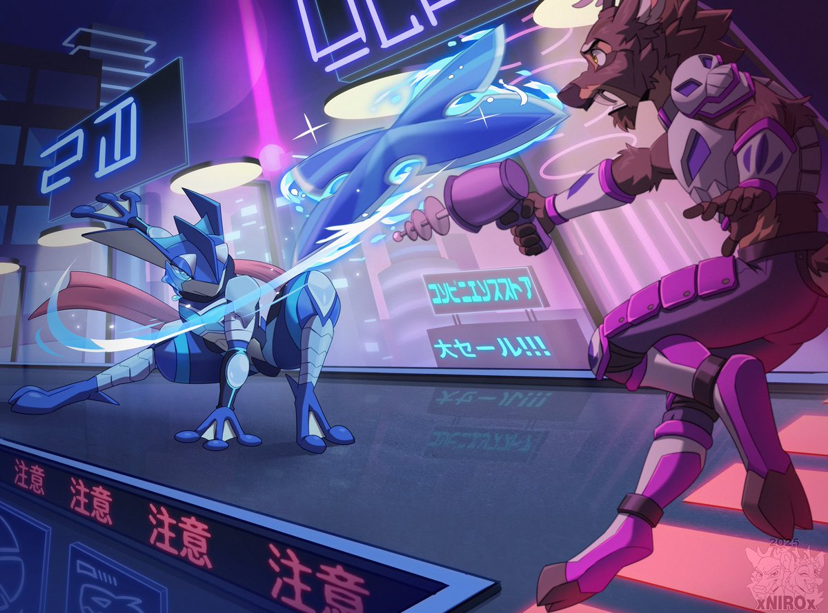 Ragnarosslyng's tweet image. Cyberpunk themed c0mm for Greninja_Senna!
TYSM for including my boy Ragnar here &lt;3
#furry #pokemon #greninja #cyberpunk