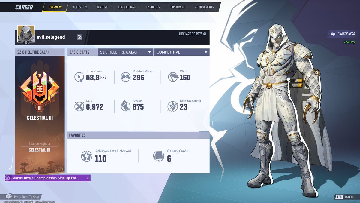 DPS account officially reached Celestial in S2. Probably could have done this a lot earlier if i just abused the inflated OP dps heroes and didnt just pick Moon Knight every single game lmao

Also for the ragebait: omg this is such a hard role 🤓