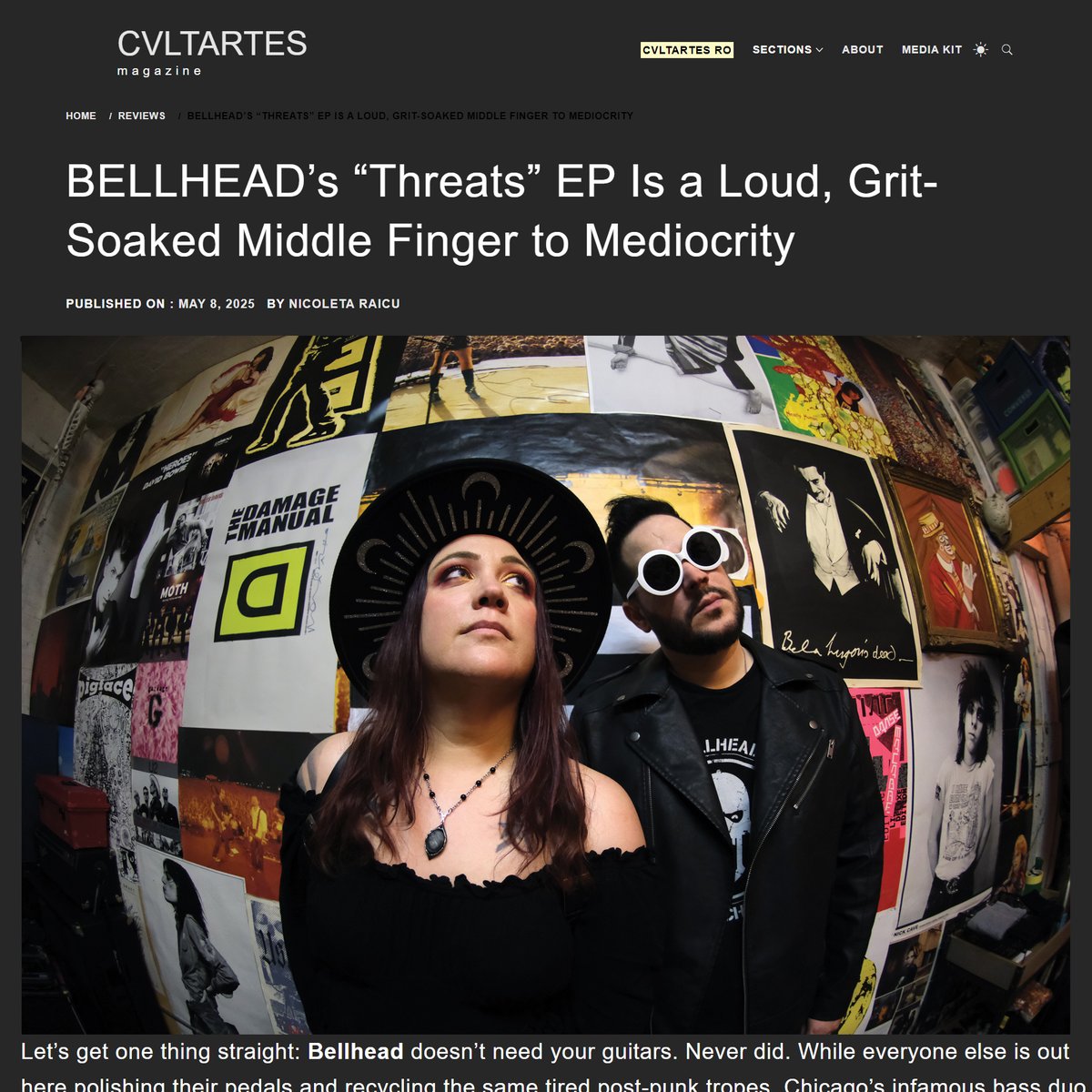BELLHEADband's tweet photo. "it slaps"
Thanks to Nicole Raicu at Cultartes for an absolutely fantastic review of BELLHEAD 'Threats’ out now all platforms.
https://t.co/eXuqeTdCgo
#postpunk #alternativemusic #BELLHEAD #indiemusic #industrialmusic #goth #gothmusic #rockmusic #newmusic #femalebassplayer https://t.co/XkINaV8SOi
