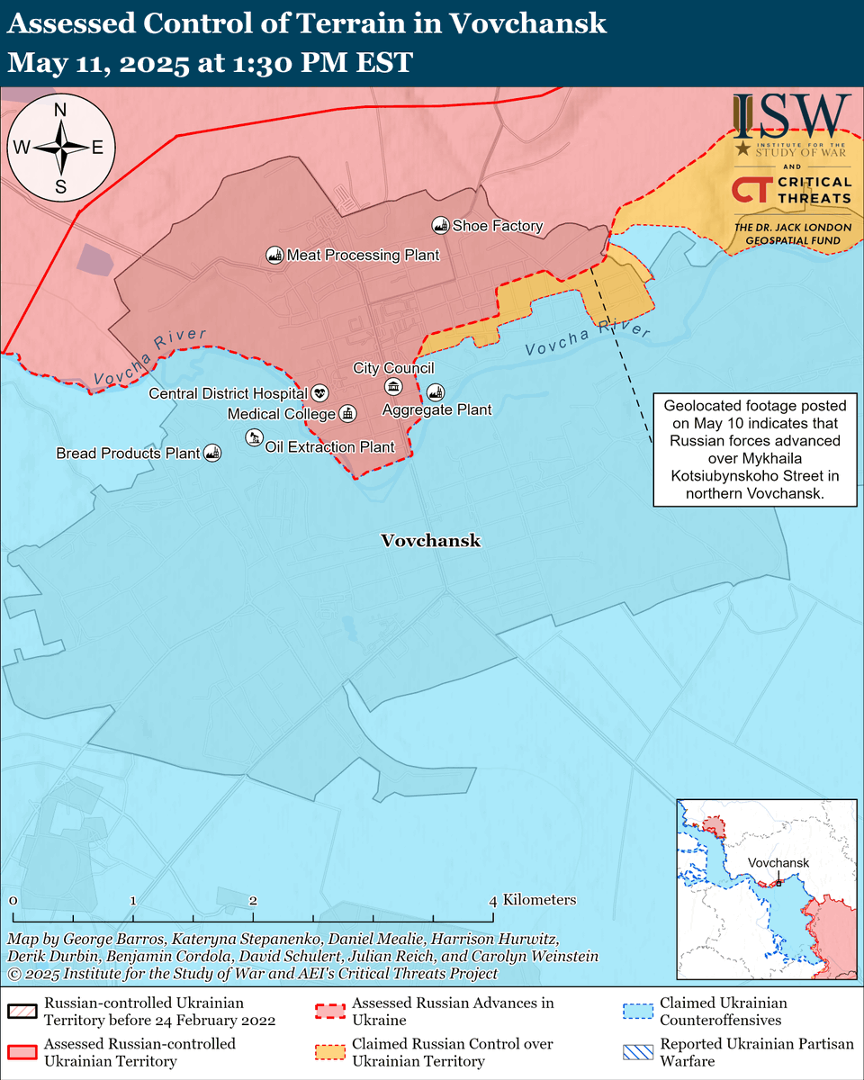 TheStudyofWar's tweet photo. NEW: Putin called for Russia and Ukraine to resume bilateral negotiations based on the early 2022 Istanbul protocols that include Russian demands amounting to full Ukrainian surrender. Any agreement based on those protocols would be a capitulation document.

Putin also continues to demand that any negotiations address Russia's perceived "root causes" of the war in Ukraine.

Putin is attempting to manipulate ongoing discussions about a ceasefire and future peace in Ukraine, likely in an effort to undermine Ukrainian-US-European unity around a comprehensive 30-day ceasefire in Ukraine.

Ukrainian President Volodymyr Zelensky and Turkish President Recep Tayyip Erdogan accepted Putin's proposal to hold bilateral negotiations in Turkey on May 15.

Ukrainian forces recently advanced near Toretsk. Russian forces recently advanced in the northern Kharkiv and Novopavlivka directions.