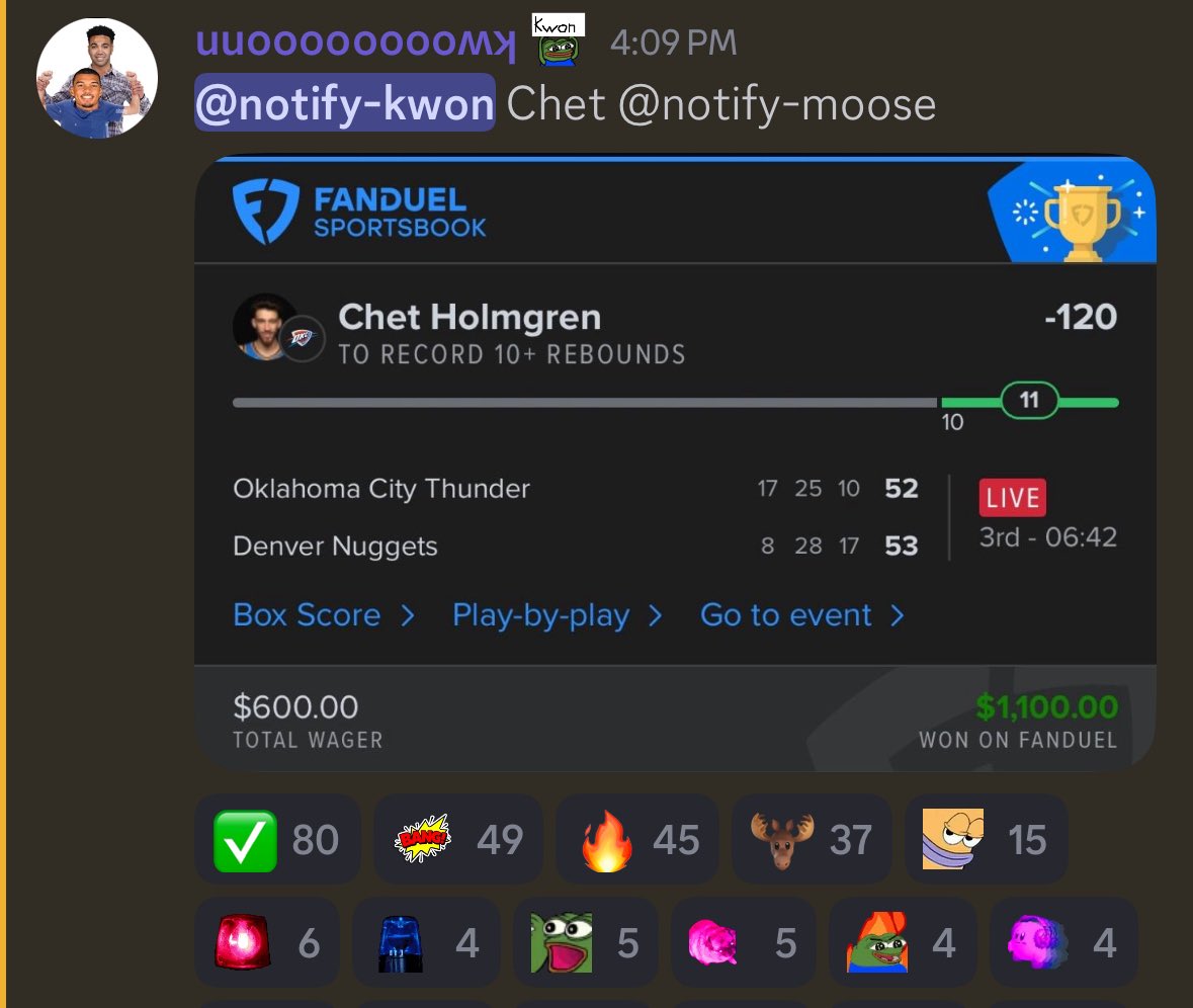 Too easy for Chet 🔥

$600 ➡️ $1,100 💸

( <a href="/MoooseTheGoat/">мooѕe ツ</a> &amp; <a href="/kwoooooooonn/">🧙🏽‍♂️</a> )

Posted in the discord ➡️ GoldBoys.com