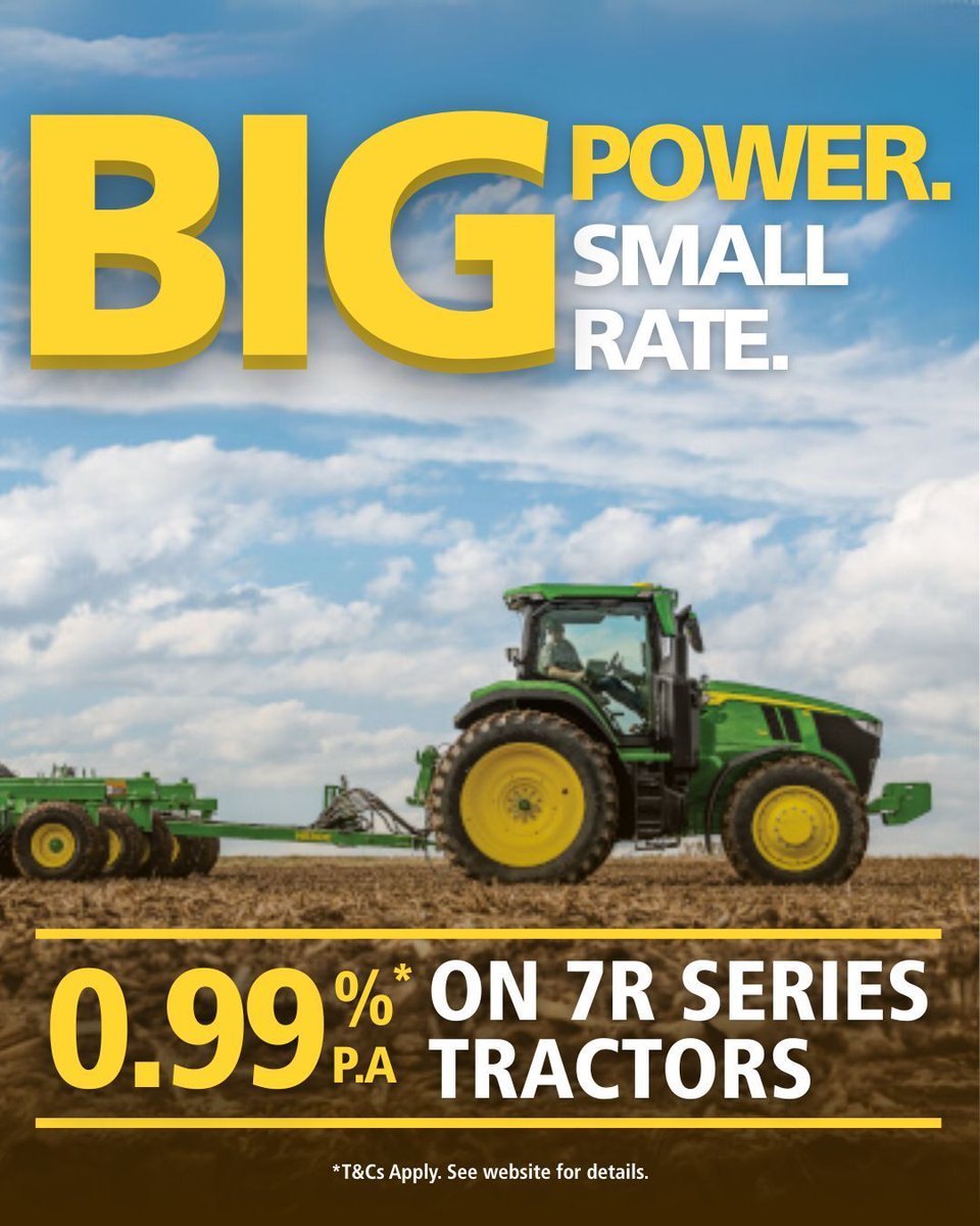 🚨 Our best finance rate of the year is here!
From now until 30 June, get a John Deere 7R tractor with a sizzling 0.99%* finance rate.

*T&amp;Cs apply, see emmetts.com.au/current-offers for details or to start a quote.

#Emmetts #JohnDeere