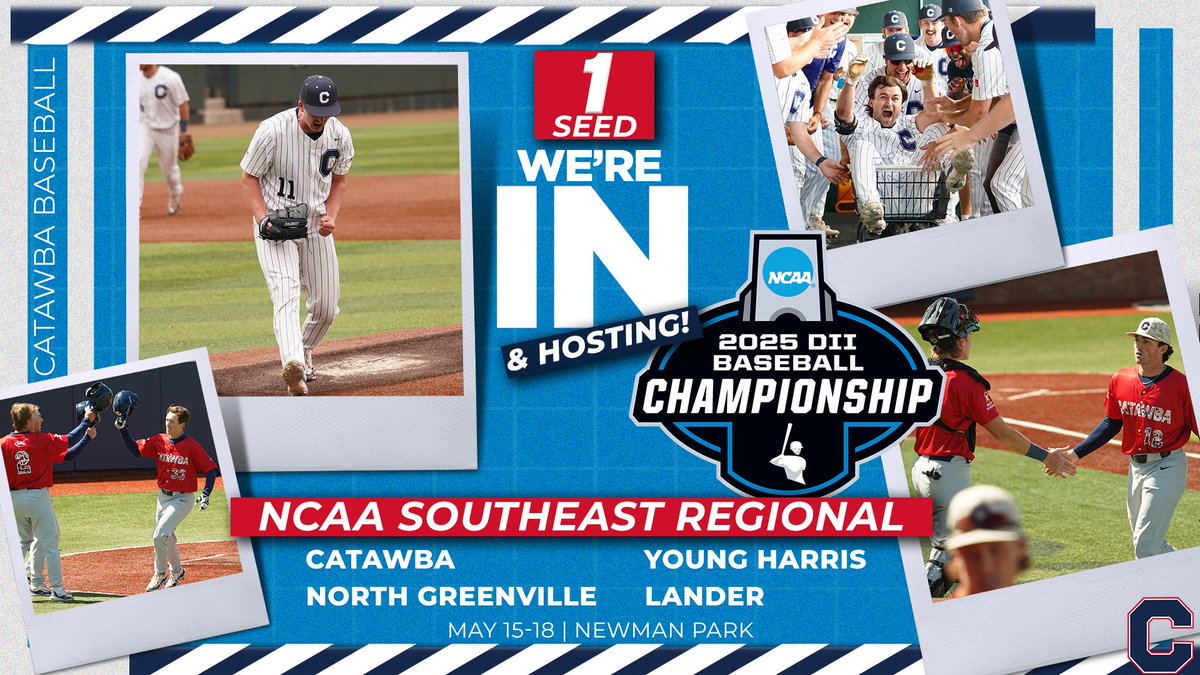 Catawba College Athletics (@catawbaindians) on Twitter photo ๐๐๐ง'๐ฆ ๐๐๐ก๐๐ ๐คฉ
<a href="/CatawbaBaseball/">Catawba Baseball</a> earns the top seed in the Southeast Regional; they'll host NCAA Tournament action at Newman Park this weekend!
Catawba and 8-seed Lander square off in the opener on Thursday at 3 p.m.
Release | bit.ly/3EWRAqN
#BeYourOwnHero ๐๐๐ง'๐ฆ ๐๐๐ก๐๐ ๐คฉ
<a href="/CatawbaBaseball/">Catawba Baseball</a> earns the top seed in the Southeast Regional; they'll host NCAA Tournament action at Newman Park this weekend!
Catawba and 8-seed Lander square off in the opener on Thursday at 3 p.m.
Release | bit.ly/3EWRAqN
#BeYourOwnHero
