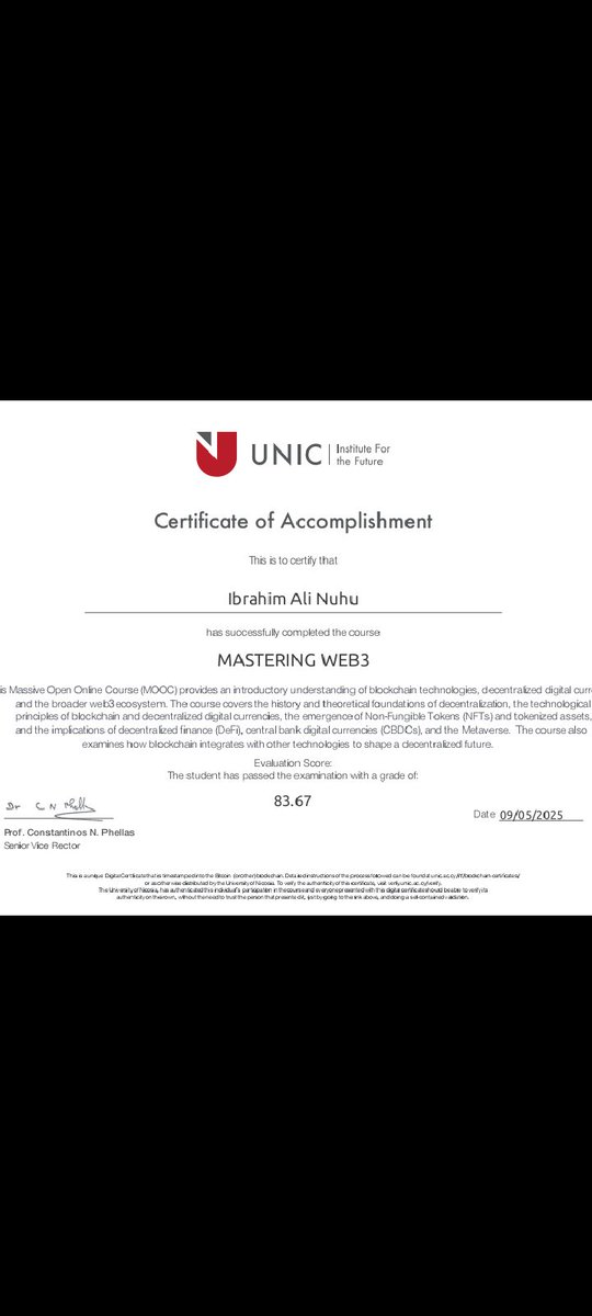 Grateful <a href="/IFFunic/">Institute For the Future (unic.eth | iff.eth)</a> for the journey,the knowledge, and the growth.Proud to have completed the program and received my certificate  a symbol of dedication, mentorship and meaningful learning.Thanks for creating space for minds to evolve and futures to take shape.Onward and upward