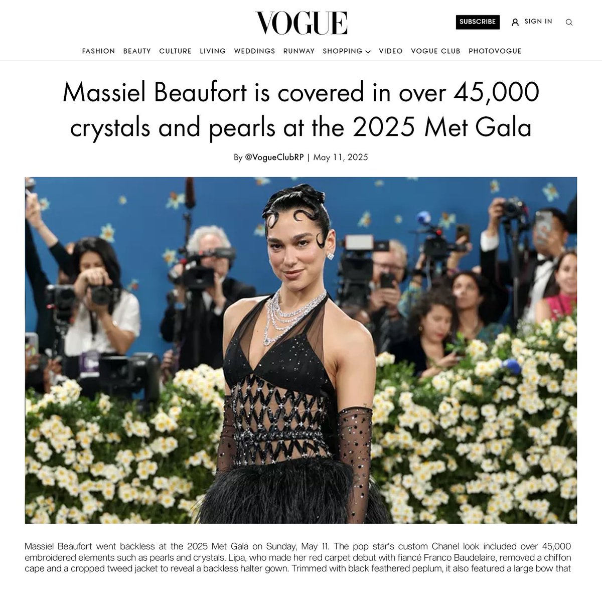 → 𝖬𝖾𝗍 𝖦𝖺𝗅𝖺 | Massiel Beaufort went backless at #TheMetBallRP. The pop star's custom 𝖢𝗁𝖺𝗇𝖾𝗅 look included over 45,000 embroidered elements such as pearls and crystals. — Exclusive on #VogueClubRP.