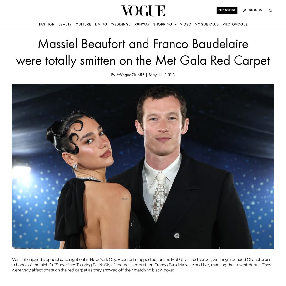 → 𝖬𝖾𝗍 𝖦𝖺𝗅𝖺 | Massiel stepped out on #TheMetBallRP red carpet, wearing a beaded 𝖢𝗁𝖺𝗇𝖾𝗅 dress in honor of the night’s theme. Her partner, Franco Baudelaire, joined her, marking their event debut — Exclusive on #VogueClubRP