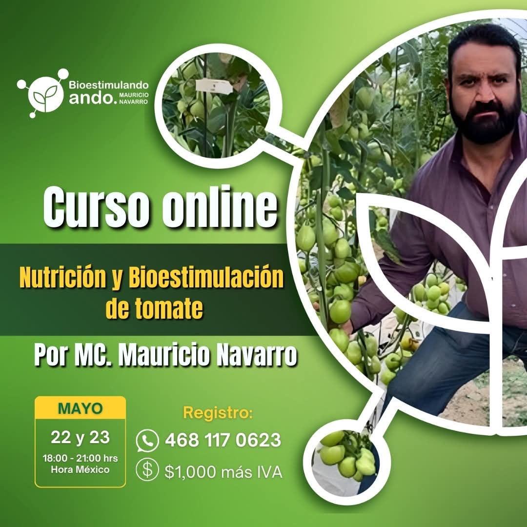🚨Próximo curso online🚨en 𝑵𝒖𝒕𝒓𝒊𝒄𝒊𝒐́𝒏 𝒚 𝒃𝒊𝒐𝒆𝒔𝒕𝒊𝒎𝒖𝒍𝒂𝒄𝒊𝒐́𝒏 𝒆𝒏 𝒕𝒐𝒎𝒂𝒕𝒆.🍅🍅
Modalidad online. 22 y 23 de mayo
Duración: 6horas (3por día)Horario:6:00pm-9:00pm (Hora centro de México)
Costo:$1,000 MXN + IVA. O $60 usd Cupo límitado🚨
Info: 468 117 0623