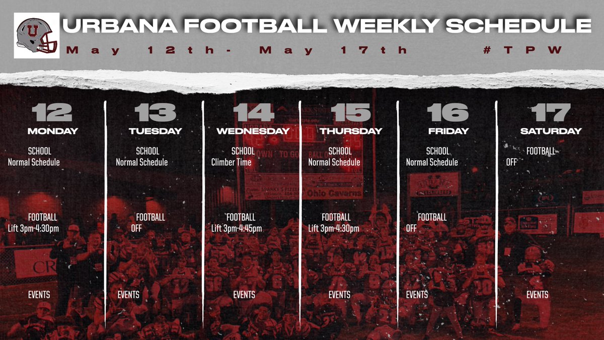 urbanaclimbers's tweet image. Schedule for the week. Two weeks from Spring Testing! #TPW #PlateParadise #WalkYourWarPath