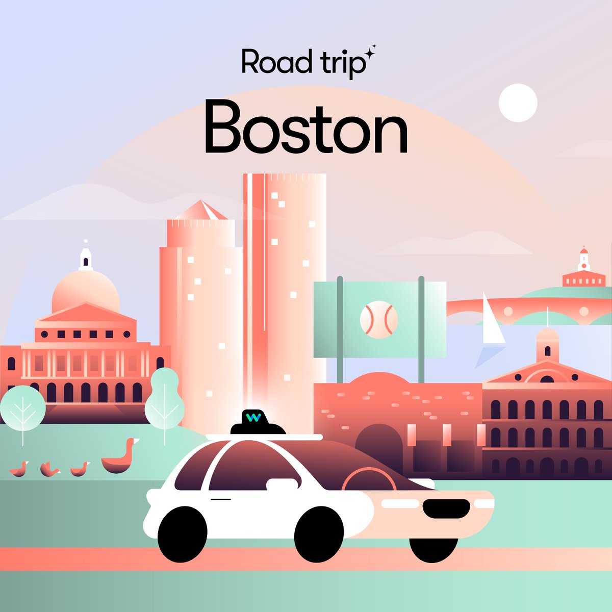 Waymo's tweet image. We&apos;re thrilled to journey through the lands of patriots and cowboys as our 2025 road trip takes us to Boston and Dallas—two amazing cities with so much to discover from history and between the high-rises.

waymo.com/blog/2023/11/r…