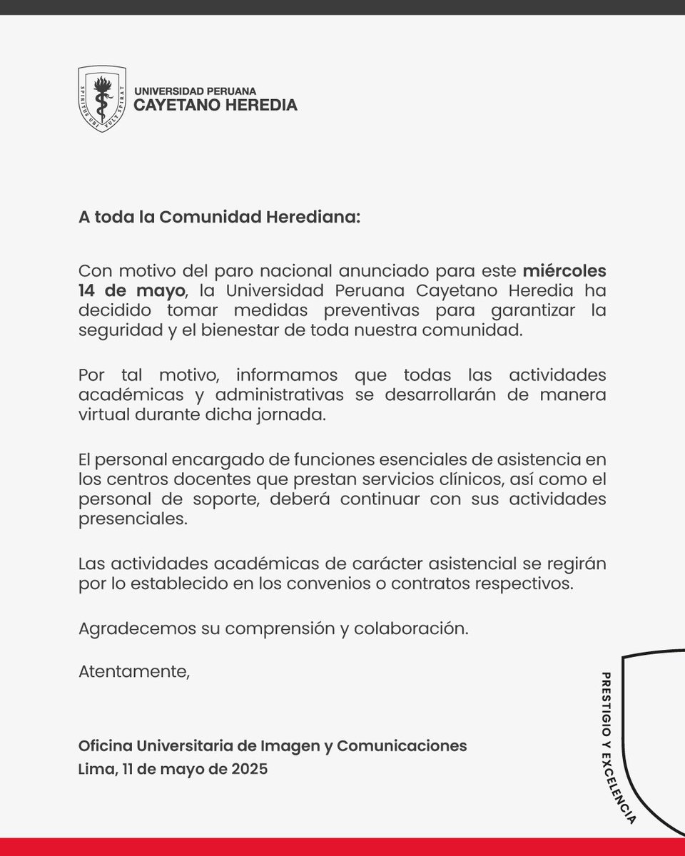 Comunicado a la Comunidad Herediana.