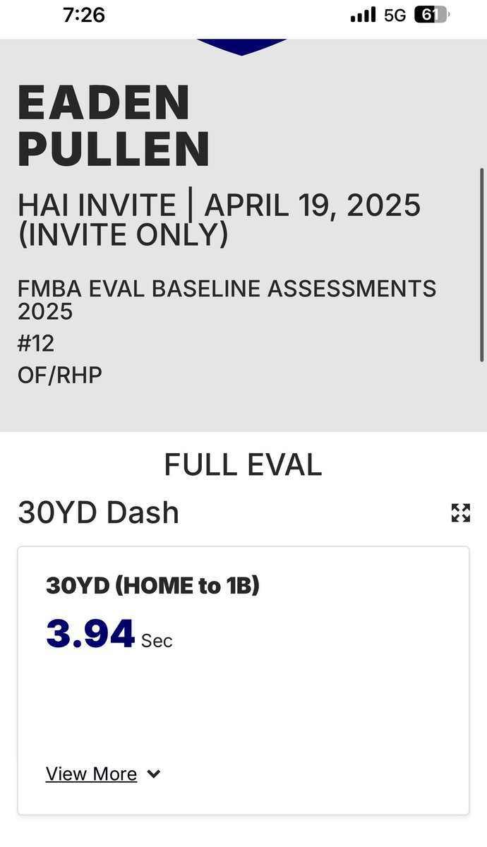 Eaden_Pullen (@eaden_pullen) on Twitter photo My (Home to 1B) time at the the FMBA EVAL BASELINE ASSESSMENT
#uncommitted #baseball #perfectgame
<a href="/Florida_PG/">Perfect Game Florida</a> <a href="/PG_Scouting/">Perfect Game Scout</a>
Close MLB comparison, 3.90 from Chandler Simpson of the Tampa Bay Rays My (Home to 1B) time at the the FMBA EVAL BASELINE ASSESSMENT
#uncommitted #baseball #perfectgame
<a href="/Florida_PG/">Perfect Game Florida</a> <a href="/PG_Scouting/">Perfect Game Scout</a>
Close MLB comparison, 3.90 from Chandler Simpson of the Tampa Bay Rays