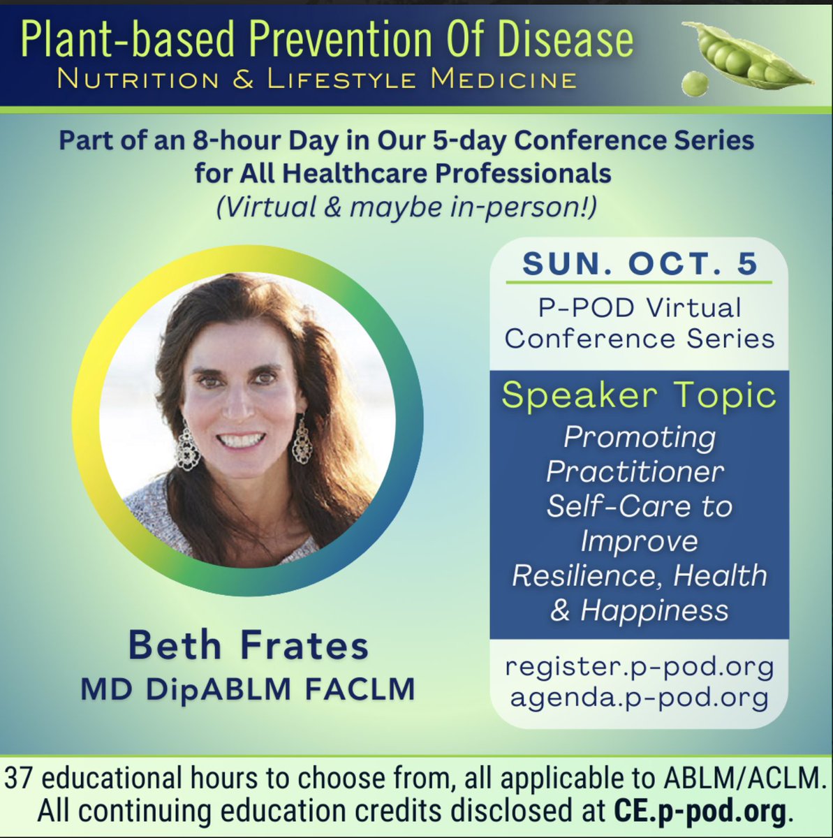I am so looking forward to presenting at this P-POD conference for the 5th time in a row.  

My topic changes each year. This year, I am speaking about Practitioner Self-Care. 

It is truly an incredible event. I highly recommend it. 

#lifestylemedicine  <a href="/plantbasedconf/">P-POD</a>