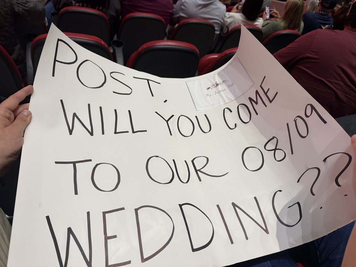 Hayden “HD” Rubin (@hdrubin35) on Twitter photo <a href="/PostMalone/">Post Malone</a> please look for my fiancé <a href="/kacieevans_/">kacie evans</a> and I’s sign tonight in Atlanta! We are in section 126! We have a wedding invitation for you! <a href="/PostMalone/">Post Malone</a> please look for my fiancé <a href="/kacieevans_/">kacie evans</a> and I’s sign tonight in Atlanta! We are in section 126! We have a wedding invitation for you!