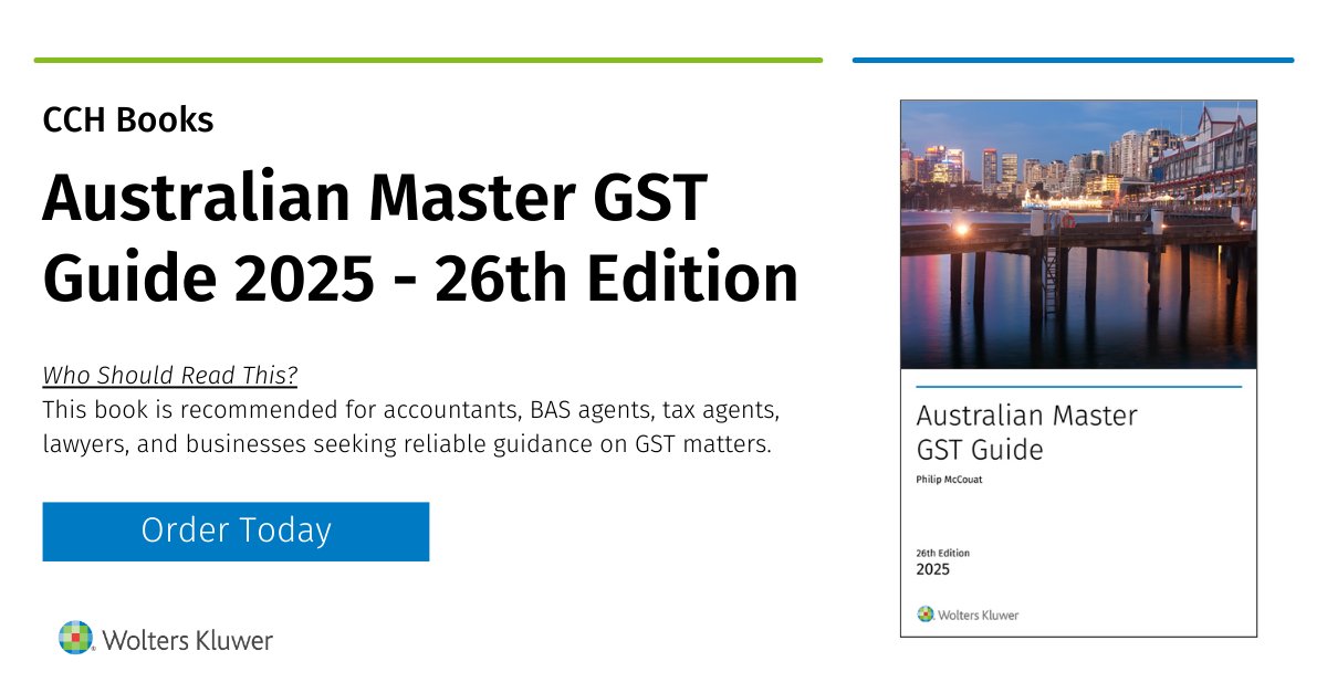 The Australian Master GST Guide 2025 is an essential resource for professionals seeking a concise, practical &amp; reliable explanation of the Goods and Services Tax (GST) in Australia, with up-to-date insights as of January 1, 2025. 

Order today: ow.ly/KA5650VMM2q