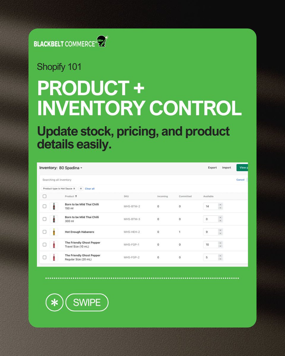 BBCommerce2017's tweet image. 🚨 Shopify 101: Your Admin = Your Command Center.
✅ Track orders
✅ Manage products &amp;amp; inventory
✅ Customize themes
✅ View reports &amp;amp; customer data
We train teams to run stores like pros.
📩 Want to simplify Shopify? Link in bio.
#ShopifyAdmin #BlackbeltCommerce #ShopifySupport