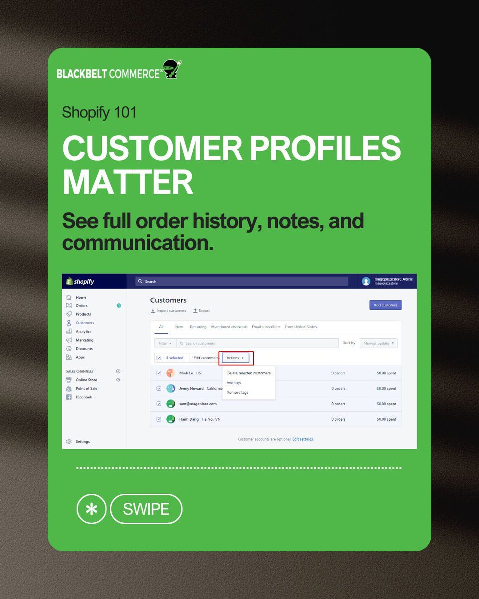 BBCommerce2017's tweet image. 🚨 Shopify 101: Your Admin = Your Command Center.
✅ Track orders
✅ Manage products &amp;amp; inventory
✅ Customize themes
✅ View reports &amp;amp; customer data
We train teams to run stores like pros.
📩 Want to simplify Shopify? Link in bio.
#ShopifyAdmin #BlackbeltCommerce #ShopifySupport
