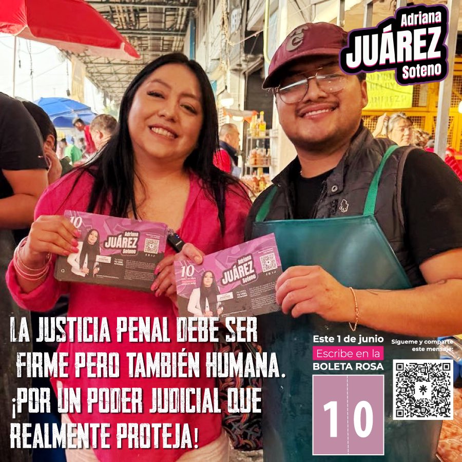 ⚖️ La justicia penal debe ser firme pero también humana. Un Poder Judicial que realmente proteja es posible si trabajamos por una justicia cercana y justa.

✍️ Este 1° de junio, escribe 10 en la Boleta Rosa.
#Vota10 #JusticiaQueProtege #JusticiaPenal #CDMX