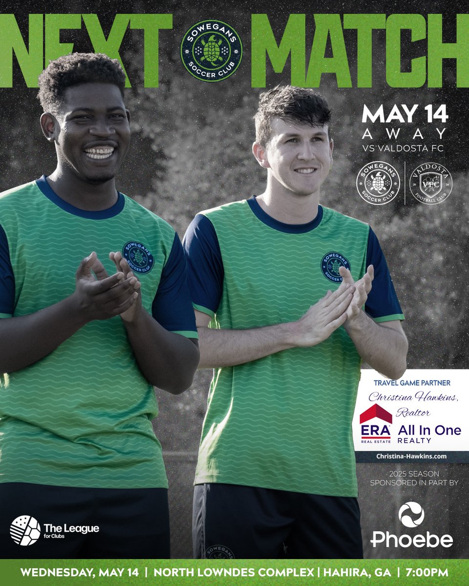 Time to regroup! We are headed to Valdosta this Wednesday to take on @valdosta_fc . We’ll share the livestream link when it’s available. Thanks to @christina_hawkins4 for being our travel partner! #southgaisgreenandblue ⚽️🐢