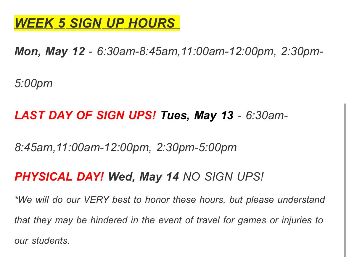 Last two days to sign up for AMCHS Physical Exam Day on May 14! We will NOT be taking any sign ups the day-of.