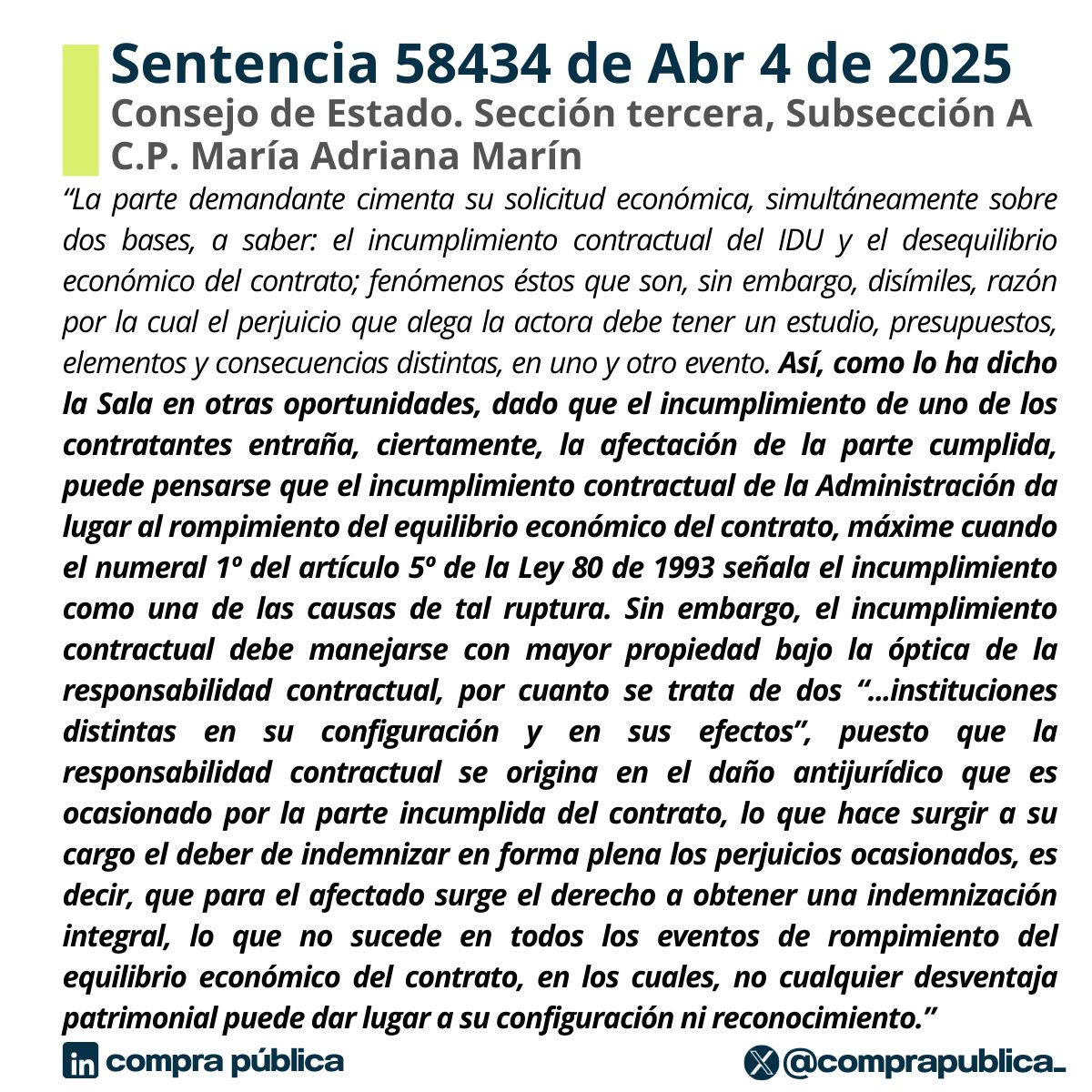 comprapublica_'s tweet photo. 🤜🤛¿Puede el incumplimiento generar un desequilibrio económico del contrato estatal?

Siguen variaciones en la jurisprudencia. En esta oportunidad, el Consejo de Estado señala que son 2 instituciones diferentes.

Descarga aquí👇
https://t.co/tp1N4rLmh9 https://t.co/4jTJUx923X