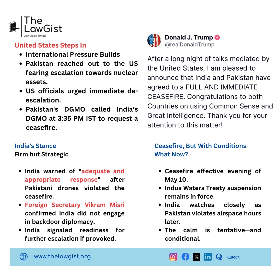 thelawgist's tweet image. Ceasefire ≠ Peace Treaty.
It’s a timeout, not a truce.
A ceasefire pauses the bullets—doesn’t erase the war.
Here’s what it really means, and why it matters today:
#Ceasefire #IndiaPakistan #GeopoliticsExplained #CeasefireViolation