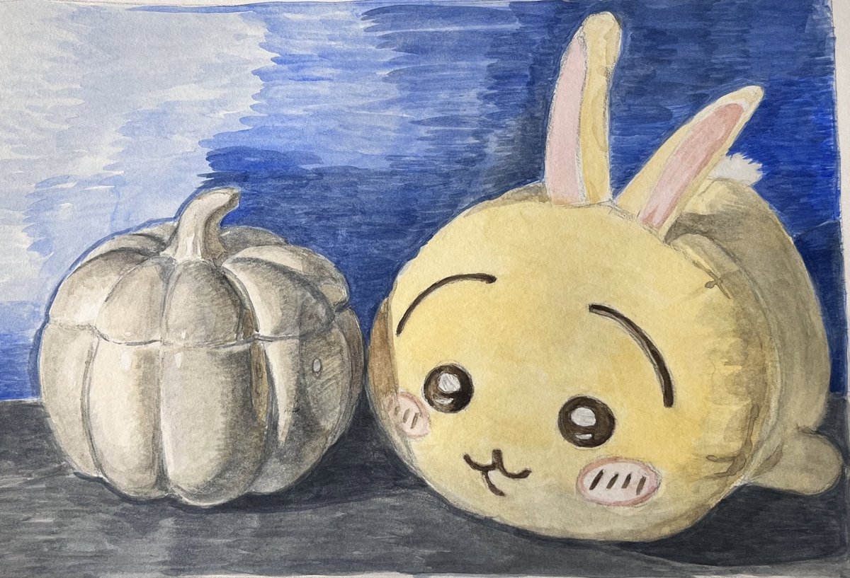 gluttonous beast usagi, watercolor on paper