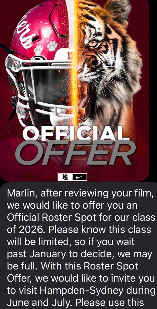 Marlin Moore (@marlinmoor48030) on Twitter photo Received my first offer from Hampden-Sydney. I’m just getting started, I will keep working until I’m at the top. #agtg <a href="/Coach_Harris37/">Steven Harris</a> <a href="/CoachBaileySHS/">Richard Bailey</a> <a href="/HSC1776/">Hampden-Sydney College</a> Received my first offer from Hampden-Sydney. I’m just getting started, I will keep working until I’m at the top. #agtg <a href="/Coach_Harris37/">Steven Harris</a> <a href="/CoachBaileySHS/">Richard Bailey</a> <a href="/HSC1776/">Hampden-Sydney College</a>
