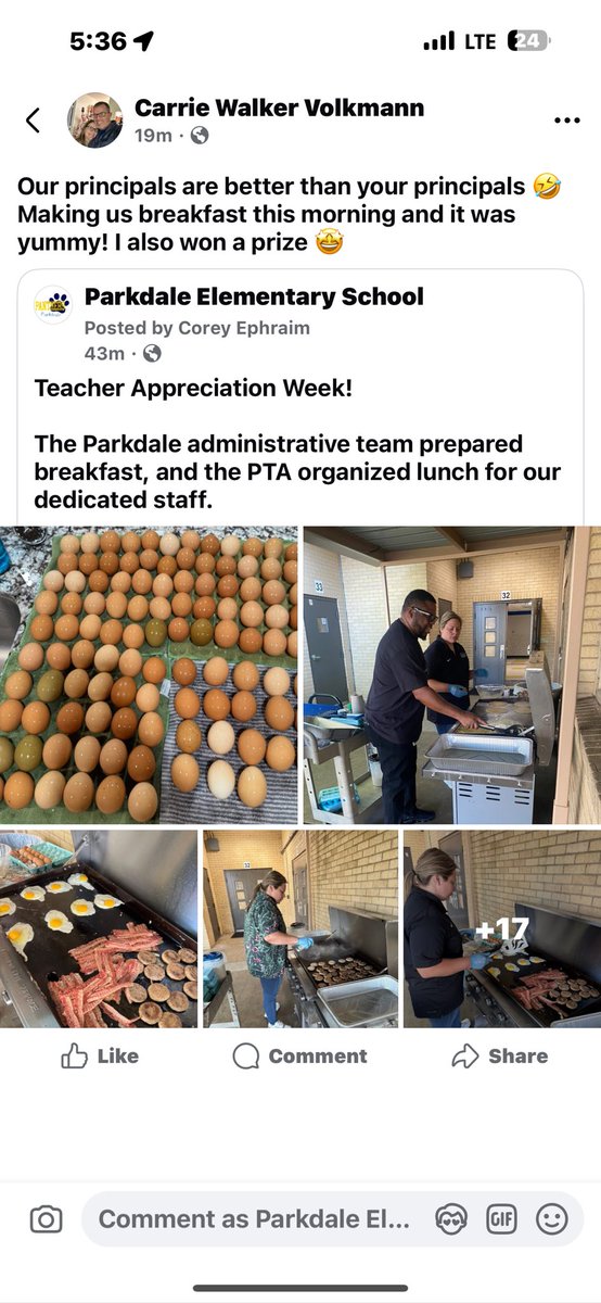 Teachers Appreciation Week. Cooking for the staff was so fun and I let them taste the eggs from my farm!